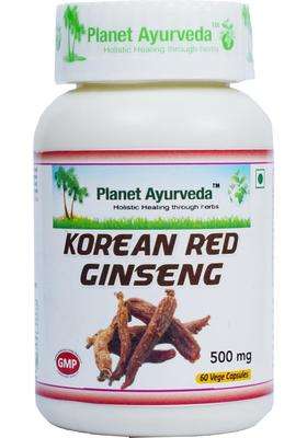 Planet Ayurveda Korean Red Ginseng 60 Veg Capsules, 500 MG Each with Extracts | Authentic Traditional Formula | Boost Body Energy, Strength