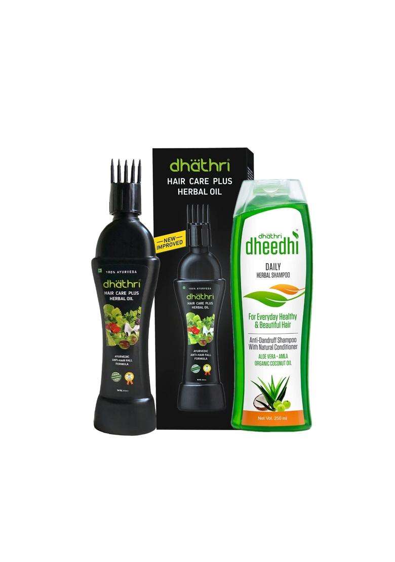 Dhathri Hair Care Plus Herbal Oil 200 ml | Authentic Traditional Formula | Ayurvedic hair oil for intense hair fall problems - Indya