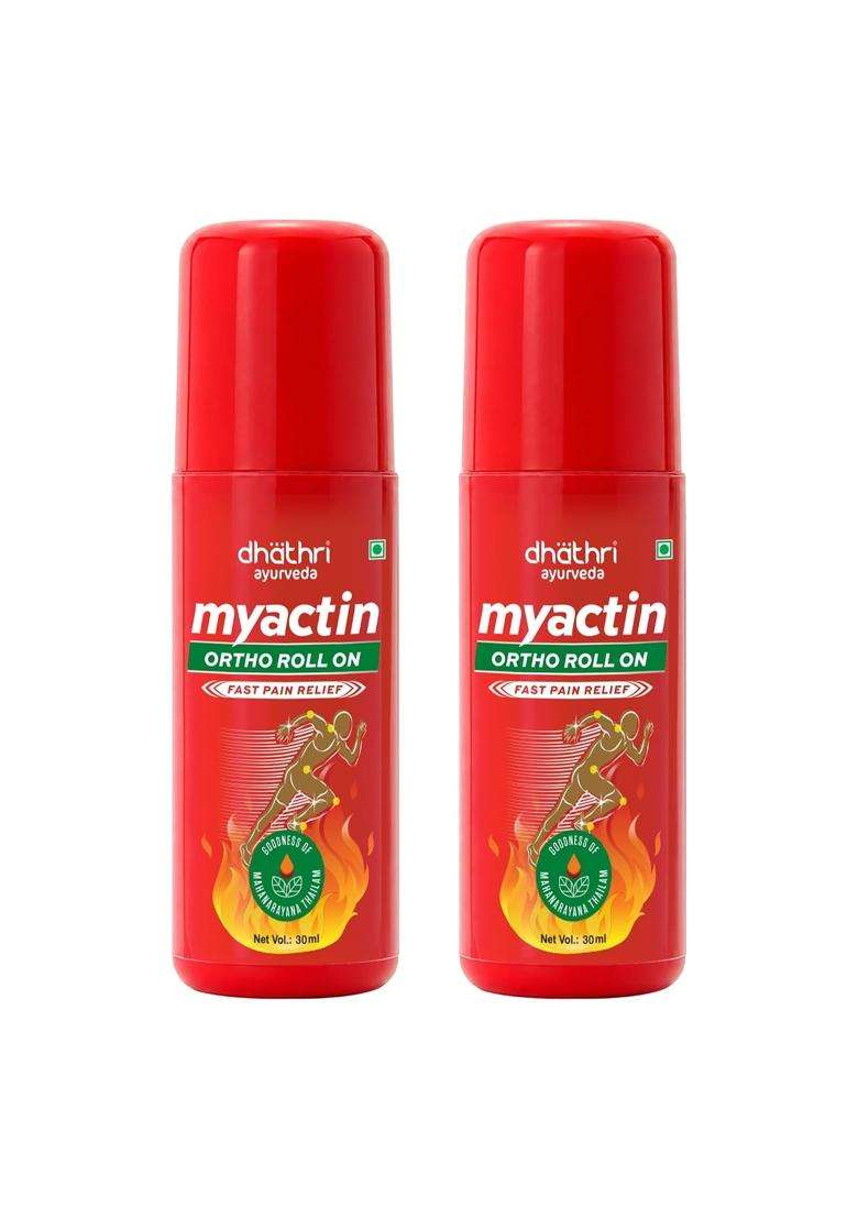 Dhathri Ayurveda Myactin Ortho Roll On with Mahanarayana Thailam, Eucalyptus Oil & Camphor 30 ml (Pack of 2) | Authentic Traditional Formula - Indya