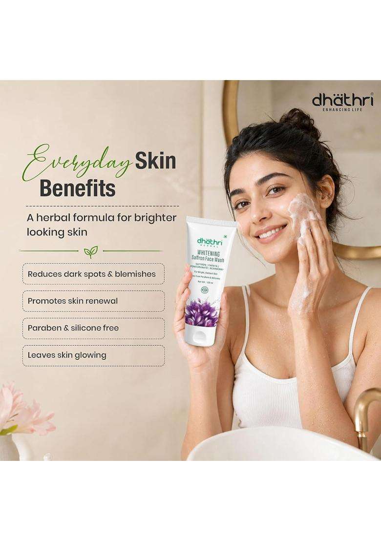 Dhathri Herbal Whitening Face Wash with Saffron, Pomegranate, Bearberry & Papaya for Radiant & Glowing Skin 200 ml | Natural Herbal Care - Indya