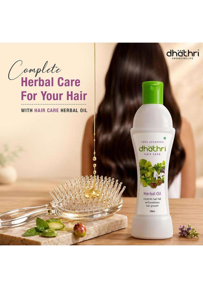 Dhathri Hair Care Herbal Oil with Musk Root, Liquorice, Amla & Aloe Vera 100 ml | Authentic Traditional Formula | Nourishes & Strengthens Hair - Indya