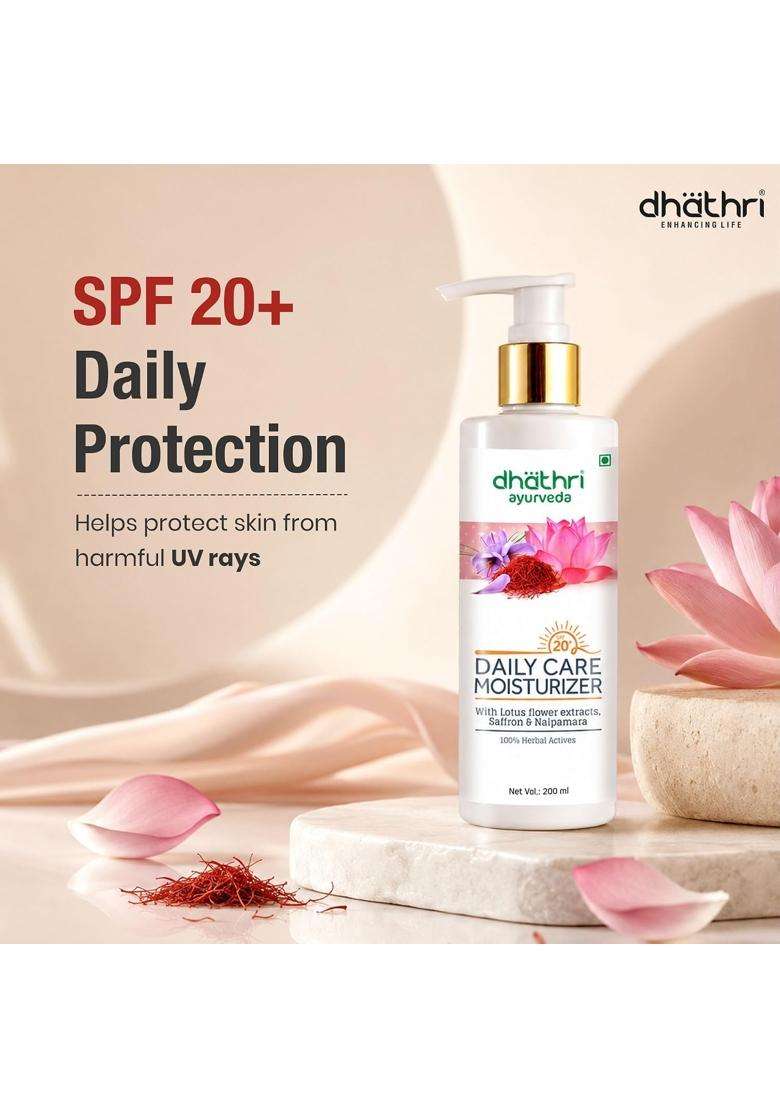 Dhathri Ayurveda Daily Care Moisturiser with Turmeric, Lotus Petal & Aloe Vera Paraben Free, 200 ml | Authentic Traditional Formula - Indya