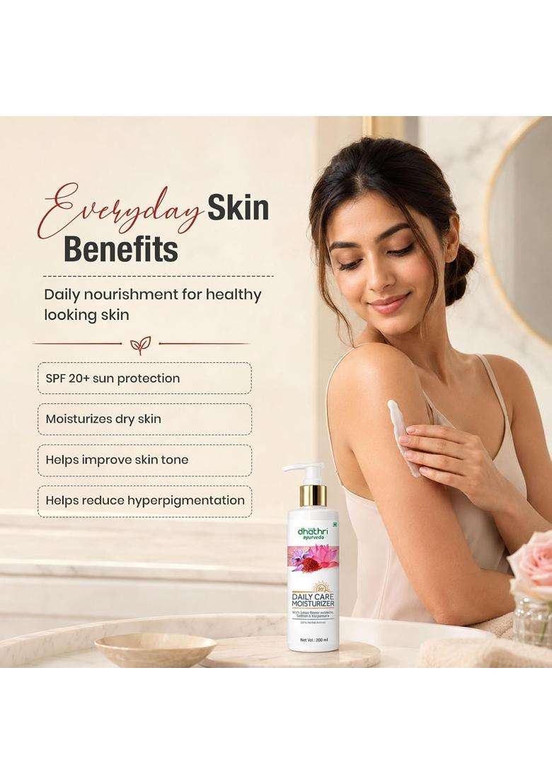 Dhathri Ayurveda Daily Care Moisturiser with Turmeric, Lotus Petal & Aloe Vera Paraben Free, 200 ml | Authentic Traditional Formula - Indya
