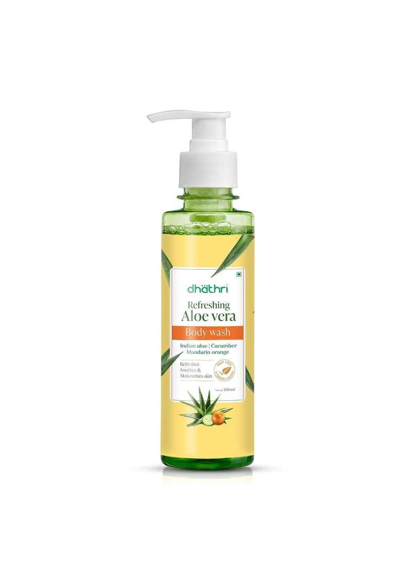 Dhathri Ayurveda Refreshing Aloe Vera Body Wash with Cucumber & Mandarin Orange 200 ml | Authentic Traditional Formula | Soap, Paraben & Silicone Free - Indya