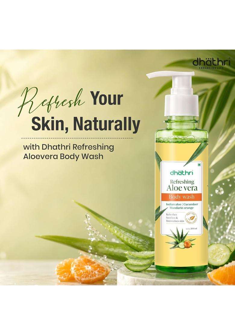 Dhathri Ayurveda Refreshing Aloe Vera Body Wash with Cucumber & Mandarin Orange 200 ml | Authentic Traditional Formula | Soap, Paraben & Silicone Free - Indya