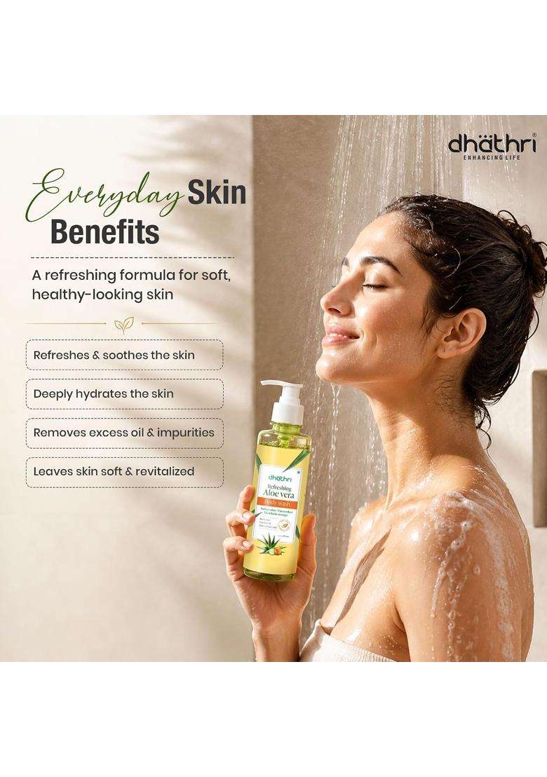 Dhathri Ayurveda Refreshing Aloe Vera Body Wash with Cucumber & Mandarin Orange 200 ml | Authentic Traditional Formula | Soap, Paraben & Silicone Free - Indya