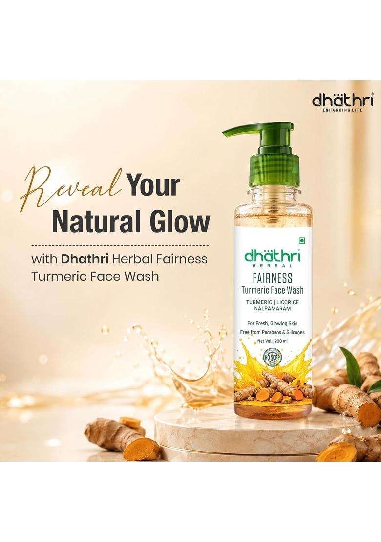 Dhathri Herbal Fairness Turmeric Face Wash with Coriander & Nalpamaram for Fresh & Glowing Skin 200 ml | Natural Herbal Care - Indya