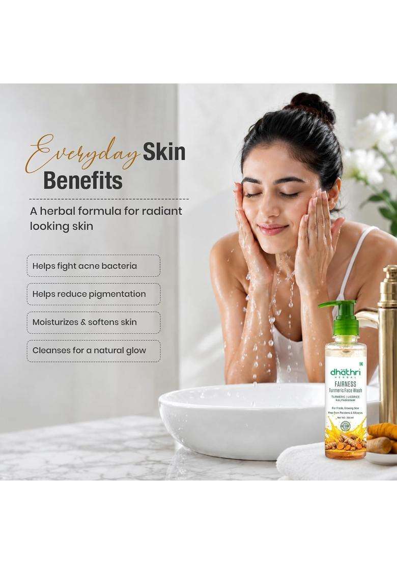 Dhathri Herbal Fairness Turmeric Face Wash with Coriander & Nalpamaram for Fresh & Glowing Skin 200 ml | Natural Herbal Care - Indya