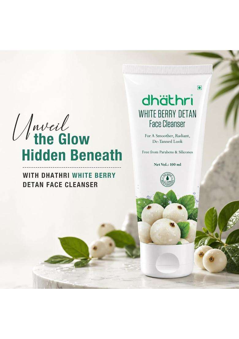 Dhathri White Berry Detan Face Cleanser 100 ml | Gentle Daily Face Wash for a Smoother, Radiant & De-Tanned Look | Soap-Free Formula - Indya
