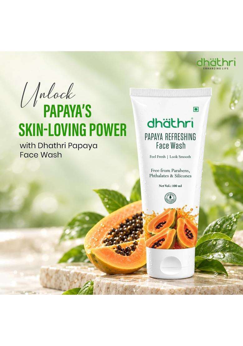 Dhathri Papaya Refreshing Face Wash 100 ml | Feel Fresh & Look Smooth | Paraben, Phthalate & Silicone Free | Gentle Daily Facial Cleanser - Indya