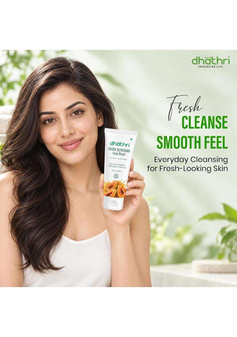 Dhathri Papaya Refreshing Face Wash 100 ml | Feel Fresh & Look Smooth | Paraben, Phthalate & Silicone Free | Gentle Daily Facial Cleanser - Indya