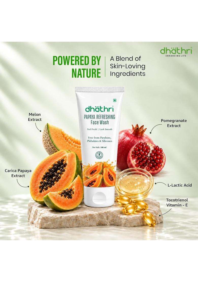 Dhathri Papaya Refreshing Face Wash 100 ml | Feel Fresh & Look Smooth | Paraben, Phthalate & Silicone Free | Gentle Daily Facial Cleanser - Indya