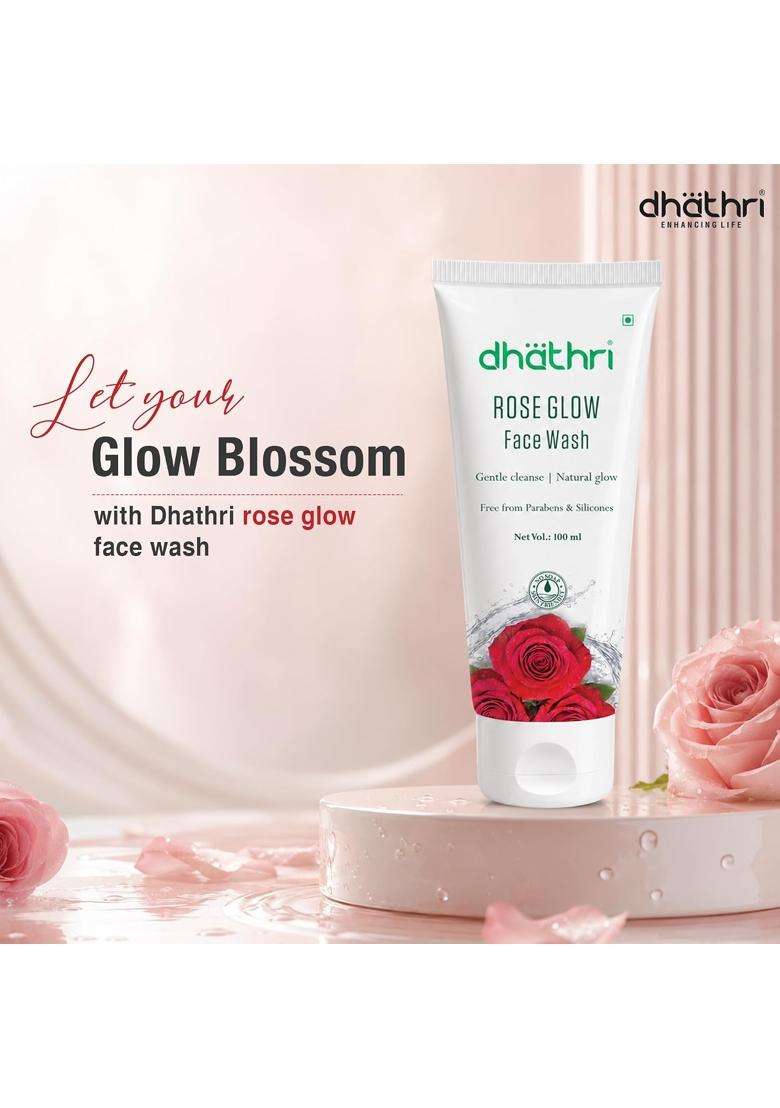 Dhathri Rose Glow Face Wash 100 ml | Gentle Daily Cleanser for Natural Glow | Removes Dirt, Oil & Impurities | Paraben & Silicone Free - Indya