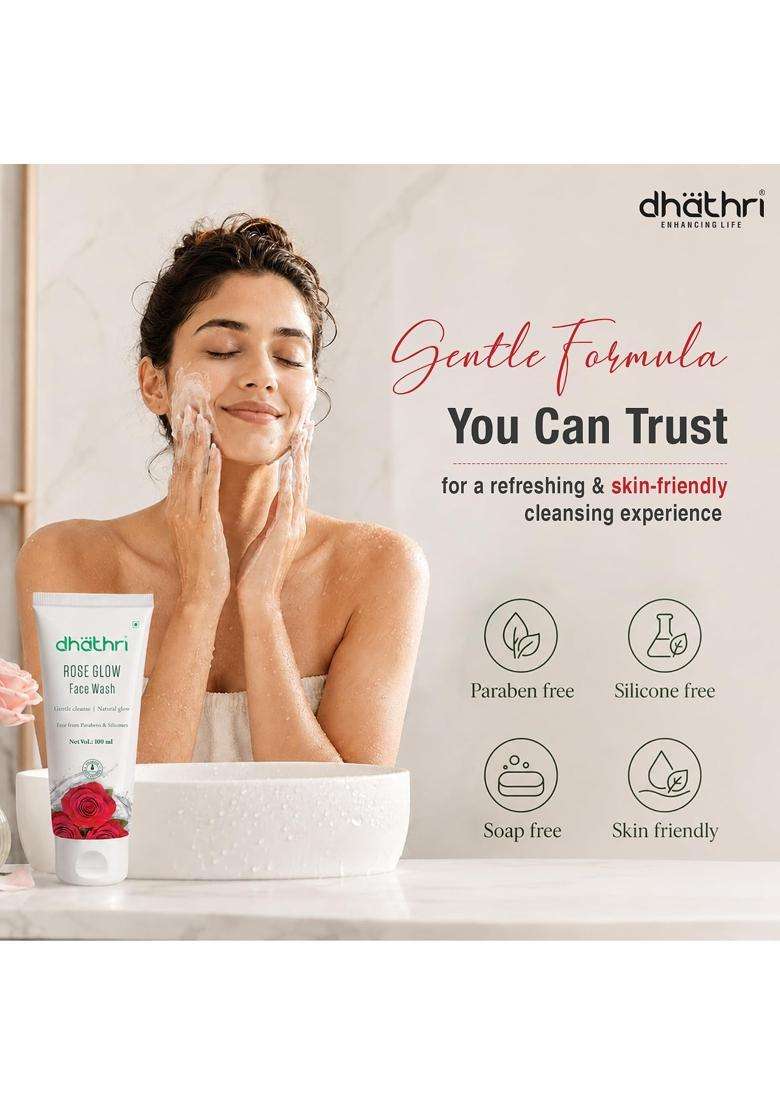 Dhathri Rose Glow Face Wash 100 ml | Gentle Daily Cleanser for Natural Glow | Removes Dirt, Oil & Impurities | Paraben & Silicone Free - Indya