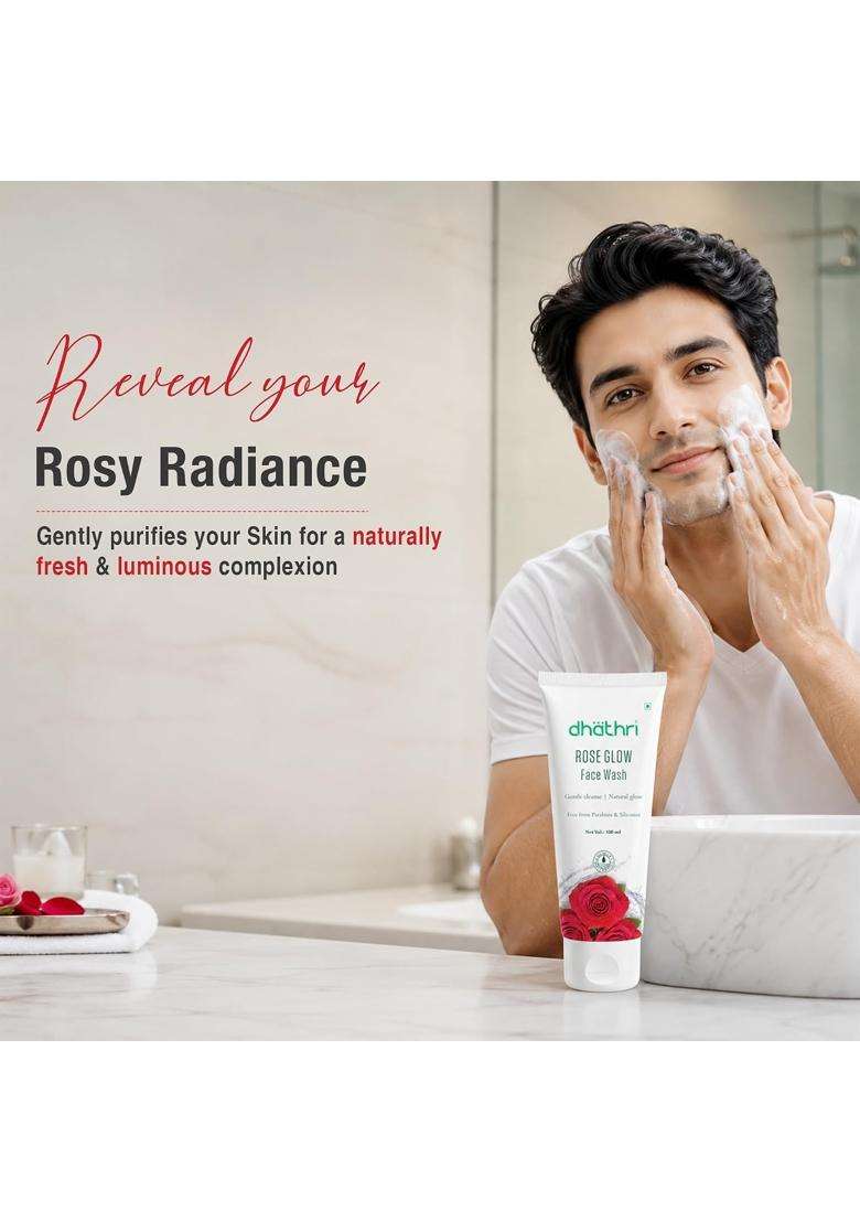 Dhathri Rose Glow Face Wash 100 ml | Gentle Daily Cleanser for Natural Glow | Removes Dirt, Oil & Impurities | Paraben & Silicone Free - Indya