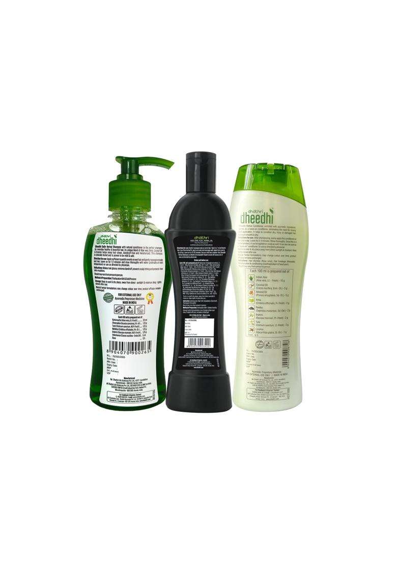 Dhathri Ultimate Seller Combo 650 ml | Authentic Traditional Formula | Hair Care Plus Oil, Dheedhi Daily Shampoo & Ayurvedic Conditioner - Indya