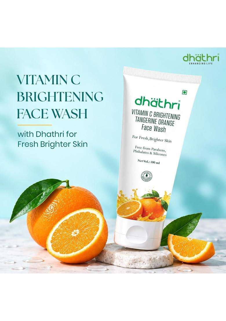 Dhathri Vitamin C Brightening Tangerine Orange Face Wash 100 ml | For Fresh & Brighter Skin | Paraben, Phthalate & Silicone Free | No Soap - Indya