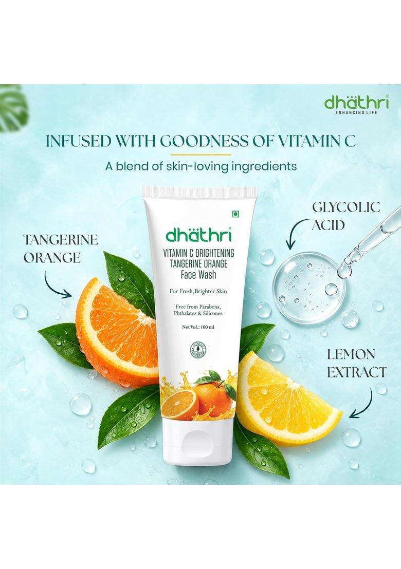 Dhathri Vitamin C Brightening Tangerine Orange Face Wash 100 ml | For Fresh & Brighter Skin | Paraben, Phthalate & Silicone Free | No Soap - Indya