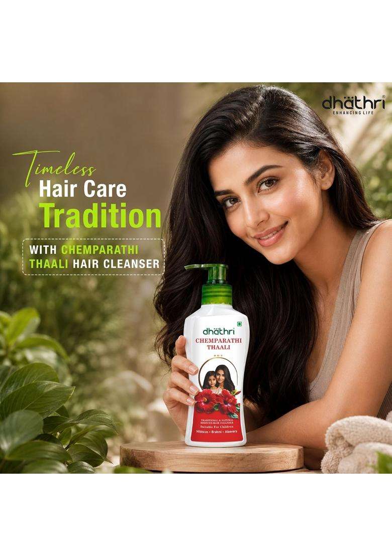 Dhathri Chemparathi Thaali Hibiscus Shampoo (200 ml) + Hair Care Plus Herbal Oil (200 ml) (Pack of 2) | Authentic Traditional Formula | Men & Women - Indya