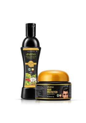 Dhathri Hair Care Plus Herbal Hair Oil (200 ml) with Amla + Hair Protector (50 g) with Neem Cream (Pack of 2) | Authentic Traditional Formula