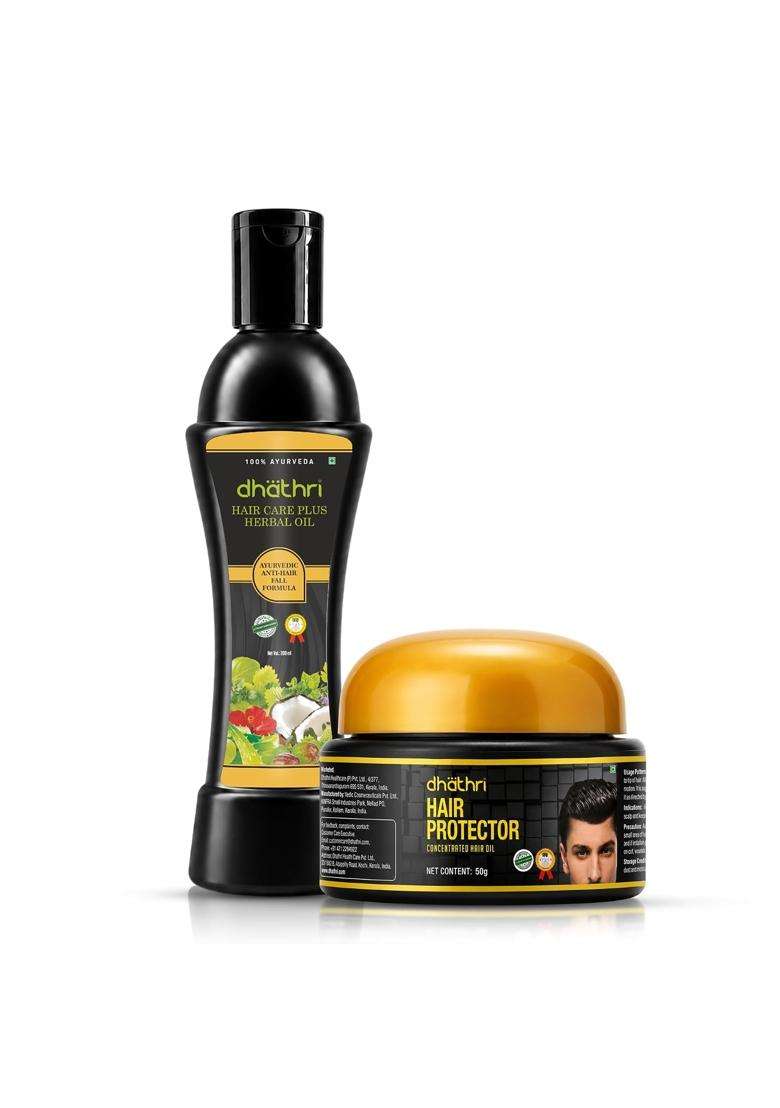 Dhathri Hair Care Plus Herbal Hair Oil (200 ml) with Amla + Hair Protector (50 g) with Neem Cream (Pack of 2) | Authentic Traditional Formula - Indya
