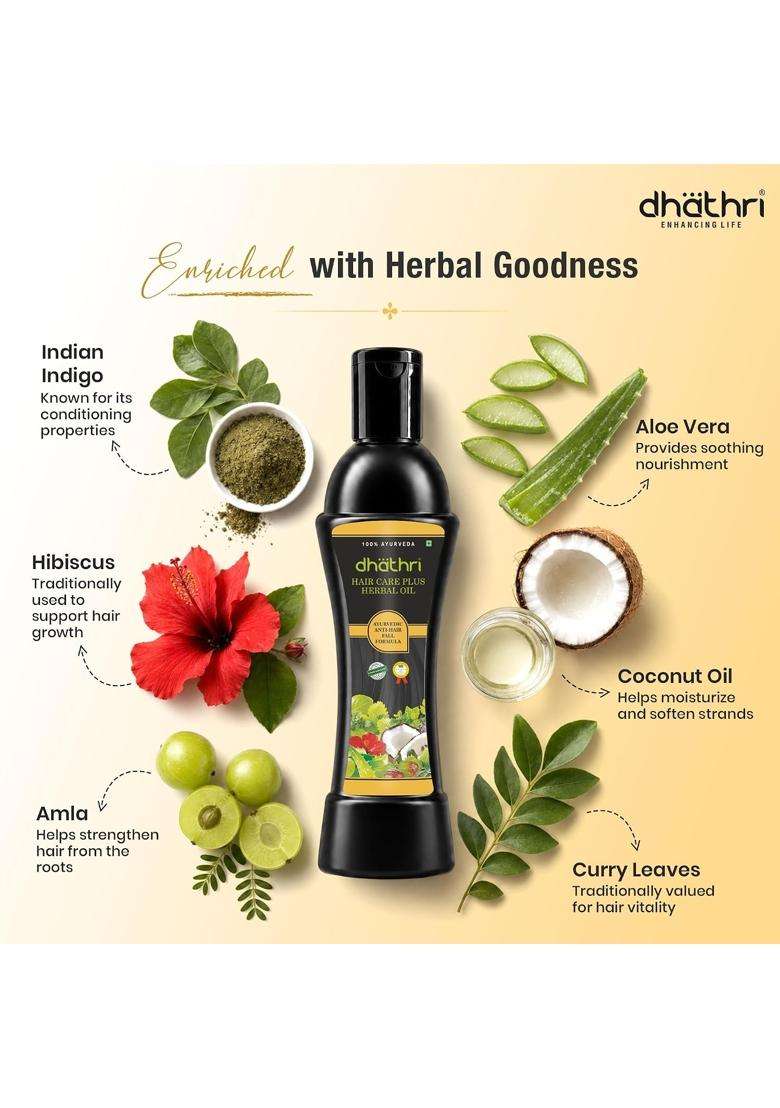 Dhathri Hair Care Plus Herbal Hair Oil (200 ml) with Amla + Hair Protector (50 g) with Neem Cream (Pack of 2) | Authentic Traditional Formula - Indya