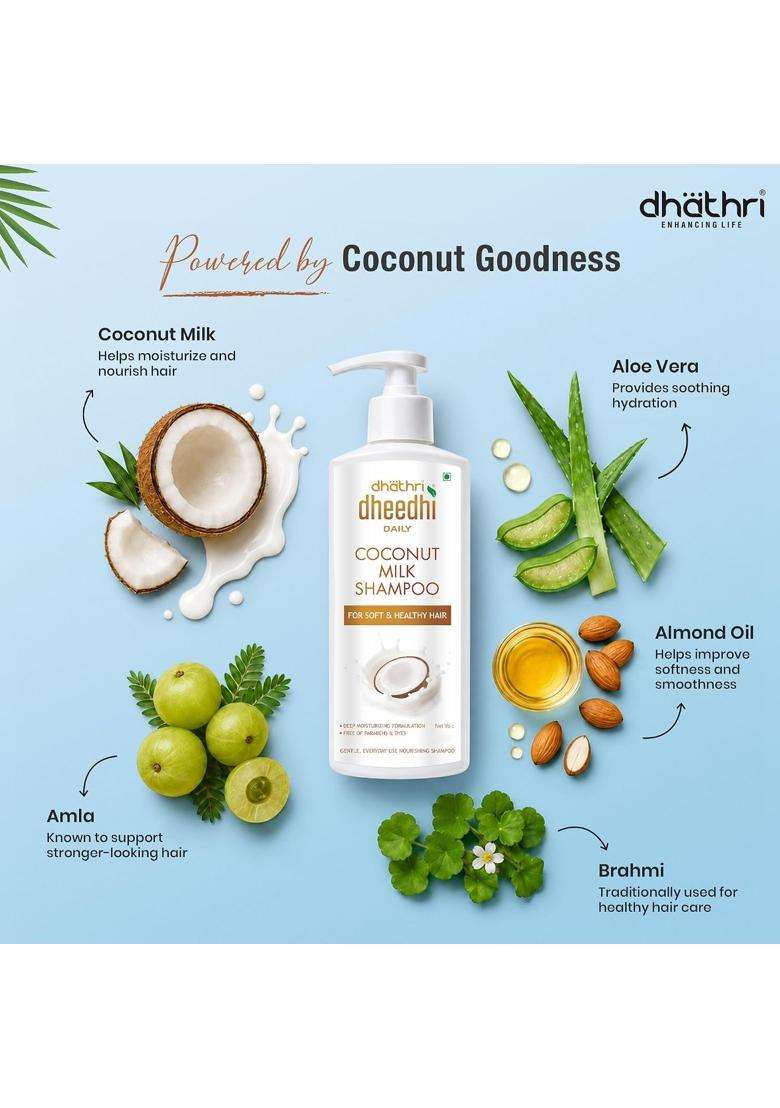 Dhathri Amla & Heart Seed Hair Oil (300 ml) + Dheedhi Daily Coconut Milk Shampoo (200 ml) (Pack of 2) | Authentic Traditional Formula | Men & Women - Indya