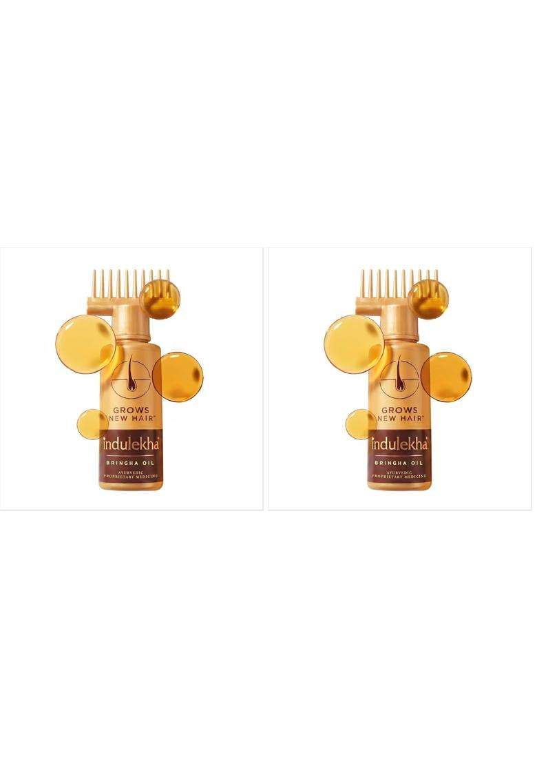 Indulekha Bringha Ayurvedic Hair Oil 100 ml (Pack of 2) | Authentic Traditional Formula | Comb Applicator Bottle for Men & Women - Indya