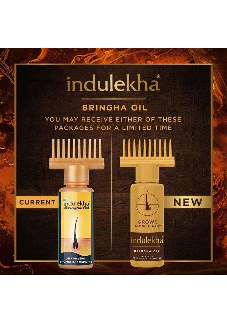 Indulekha Bringha Ayurvedic Hair Oil 100 ml (Pack of 2) | Authentic Traditional Formula | Comb Applicator Bottle for Men & Women - Indya