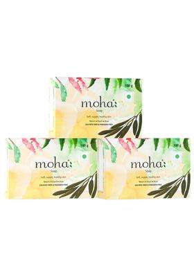 Moha Herbal Bathing Soap with Neem, Tulsi & Aloe Vera for Soft, Supple & Healthy Skin 100 g (Pack of 3) | Natural Herbal Care
