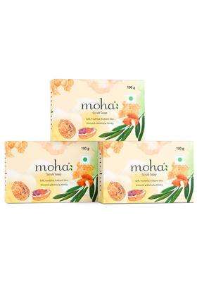 Moha Almond Oil & Honey Scrub Soap with Walnut Powder for Soft, Youthful & Radiant Look 100 g (Pack of 3) | Authentic Traditional Formula