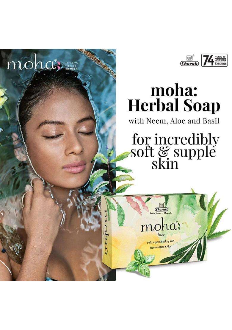 Moha Herbal, Scrub, and Rose & Almond Soap Pack 100 g (Pack of 3) | Authentic Traditional Formula | Ayurvedic Daily Care Bathing Bar for Men & Women - Indya