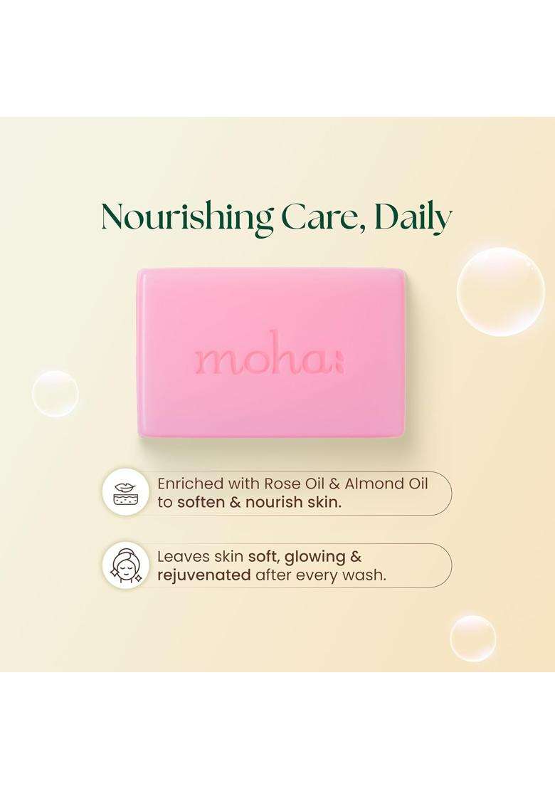 Moha Herbal Rose & Almond Soap 100g (Pack of 6) | Natural Herbal Care | Promote Youthful Radiance & Helps Rejuvenate Body Soaps for Face & Bath - Indya