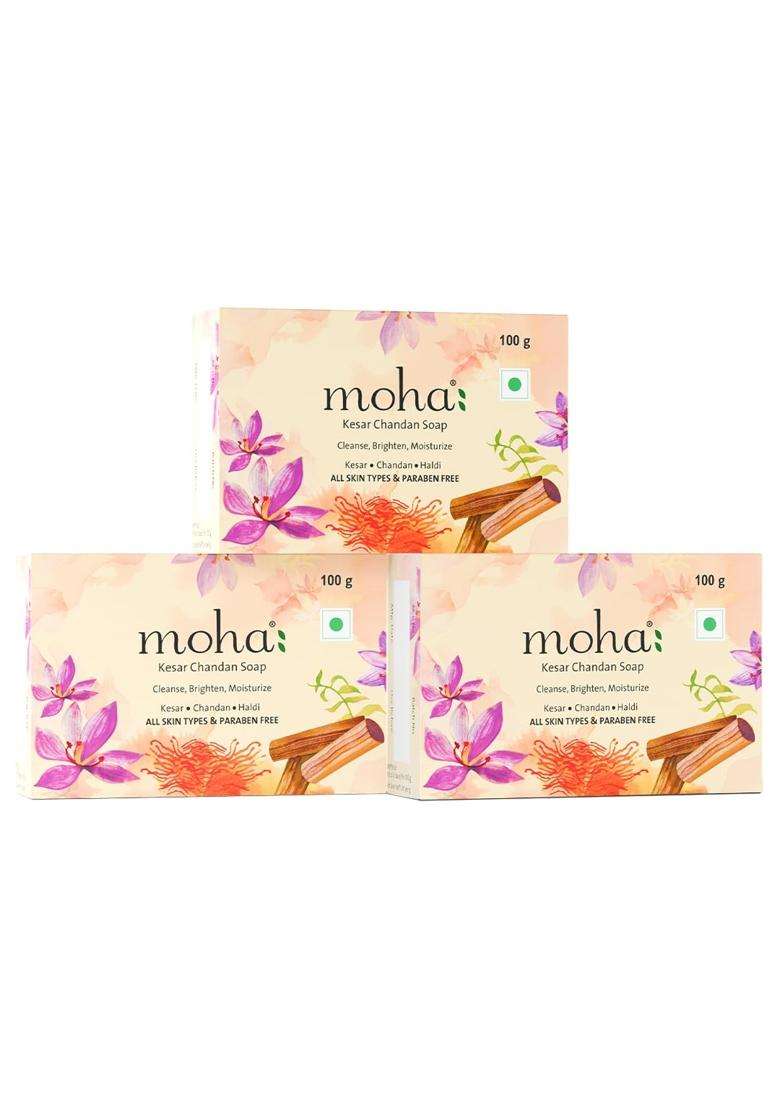 Moha Kesar Chandan Soap Bar 100g (Pack of 3) | Authentic Traditional Formula | Enriched with Saffron & Sandalwood - Indya