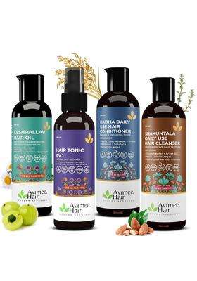 Avimee Herbal Keshpallav Hair Oil (100 ml) & Hairtone PV 1 Scalp Spray (100 ml) & Shakuntala Hair Shampoo (200 ml) & Radha hair Conditioner (200 ml)
