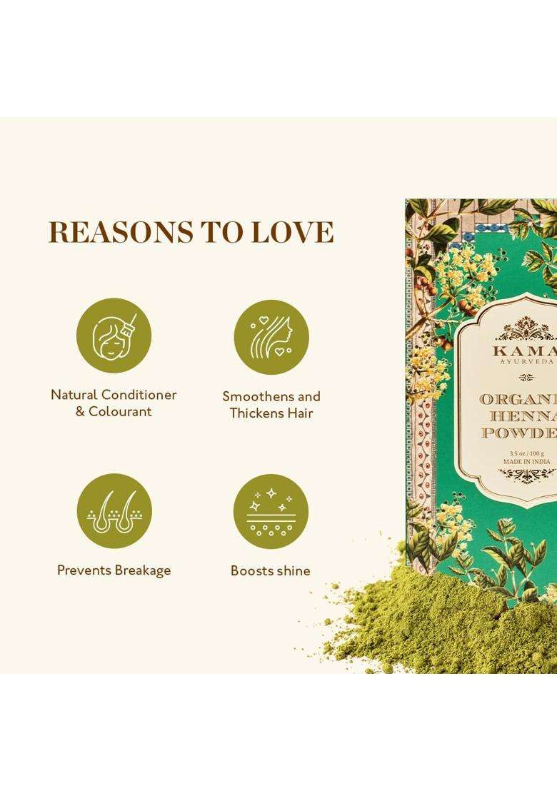 Kama Ayurveda Organic Henna Powder, 100g | Authentic Traditional Formula | Brown - Indya