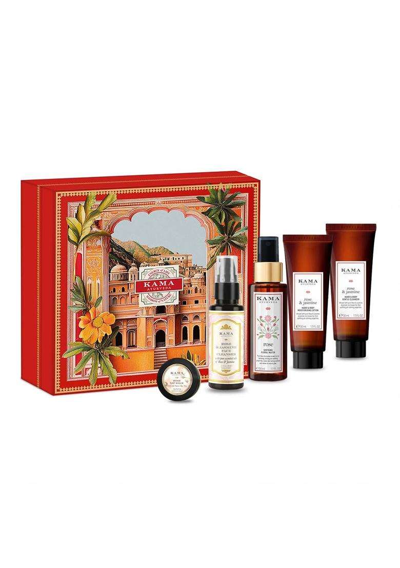 Kama Ayurveda Rose Wellness Ritual Gift Set 205 ml (Pack of 5) | Authentic Traditional Formula - Indya