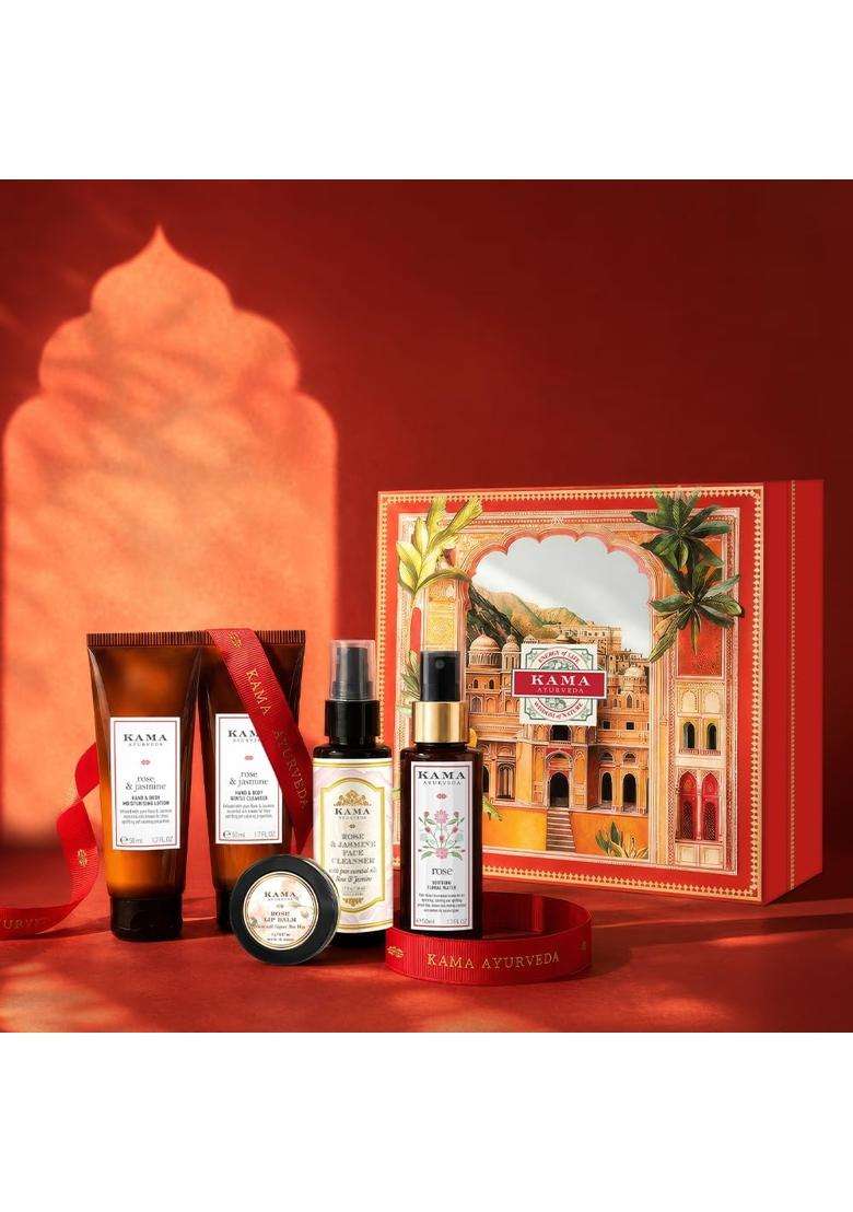 Kama Ayurveda Rose Wellness Ritual Gift Set 205 ml (Pack of 5) | Authentic Traditional Formula - Indya
