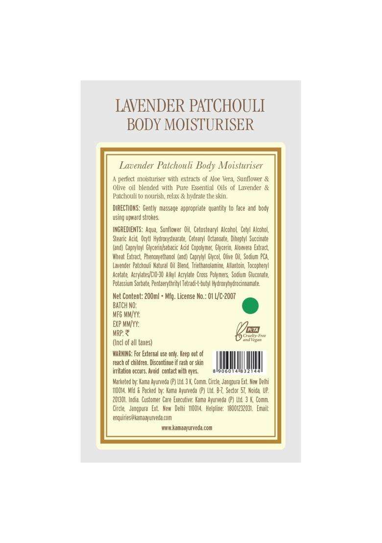 Kama Ayurveda Lavender Patchouli Body Moisturiser with Pure Essential Oils of Lavender and Patchouli, 200 ml | Authentic Traditional Formula - Indya