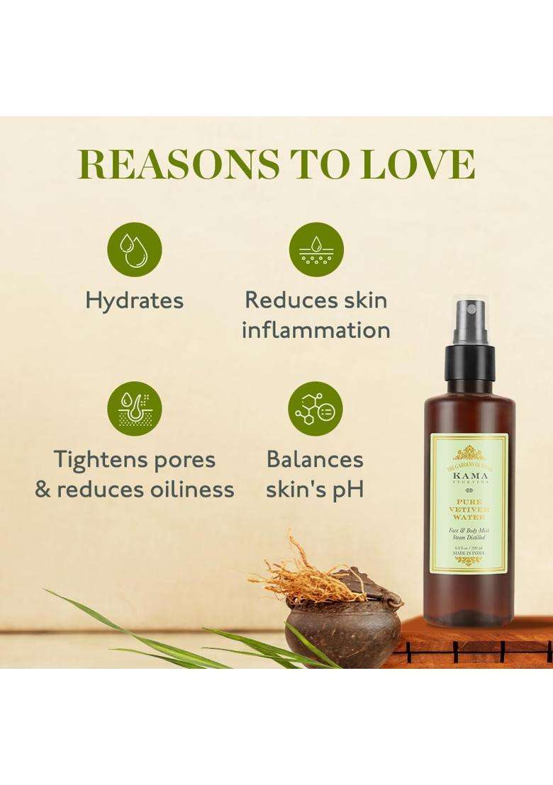 Kama Ayurveda Pure Vetiver Water 50 ml | Authentic Traditional Formula - Indya