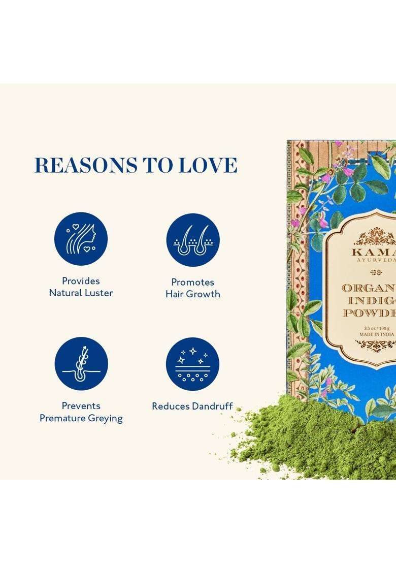 Kama Ayurveda Organic Indigo Powder, 100g | Authentic Traditional Formula - Indya