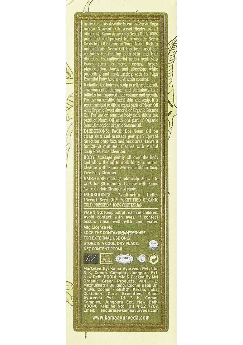 Kama Ayurveda Organic Neem Oil, 200 ml (Pack of 2) | Authentic Traditional Formula - Indya