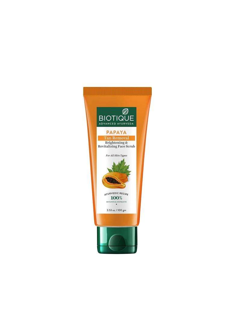 Biotique Papaya Tan Removal Brightening & Revitalizing Face Scrub 100g | Gentle Exfoliation | Smooth and Clear Complexation | 100% Botanical Extracts - Indya