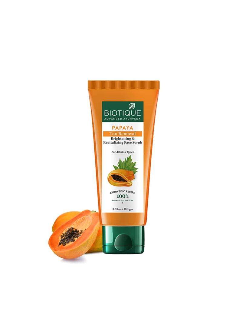 Biotique Papaya Tan Removal Brightening & Revitalizing Face Scrub 100g | Gentle Exfoliation | Smooth and Clear Complexation | 100% Botanical Extracts - Indya