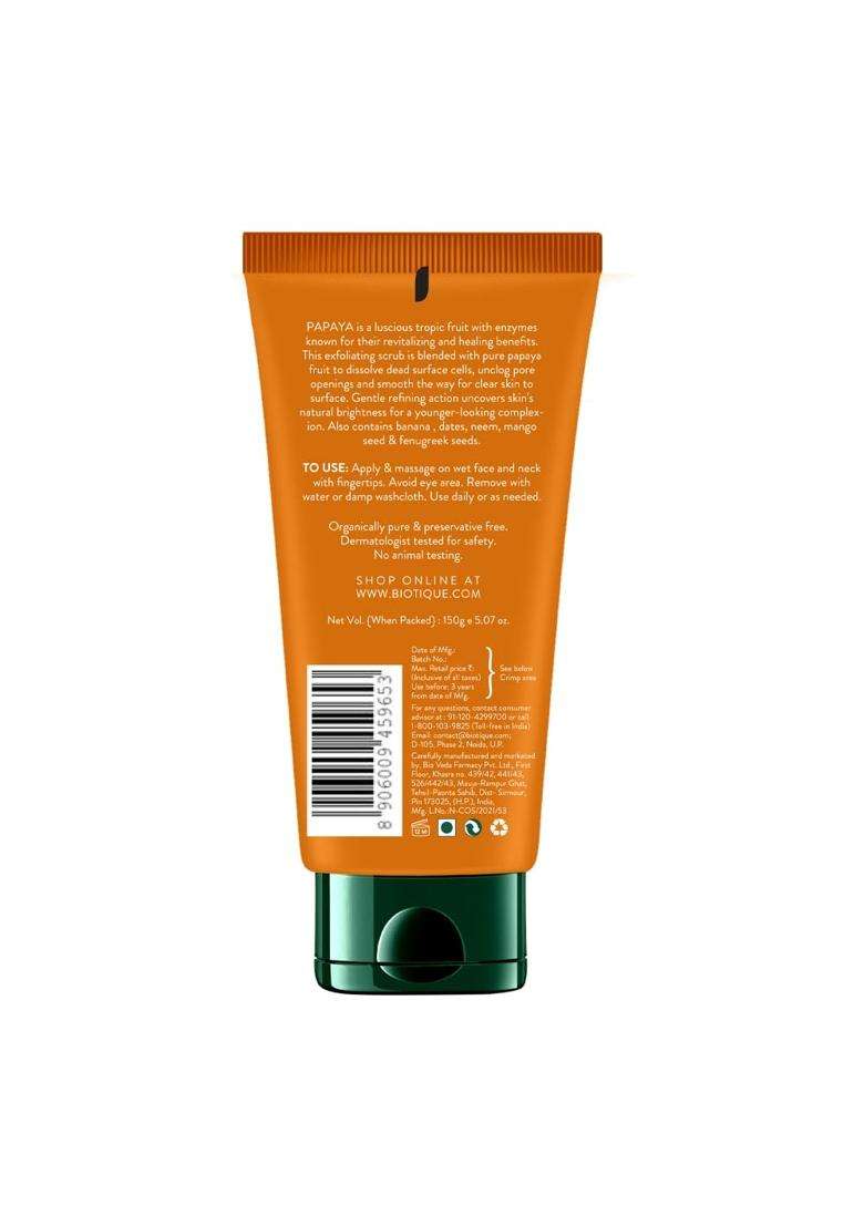 Biotique Papaya Tan Removal Brightening & Revitalizing Face Scrub 150g | Gentle Exfoliation | Smooth and Clear Complexation | 100% Botanical Extracts - Indya
