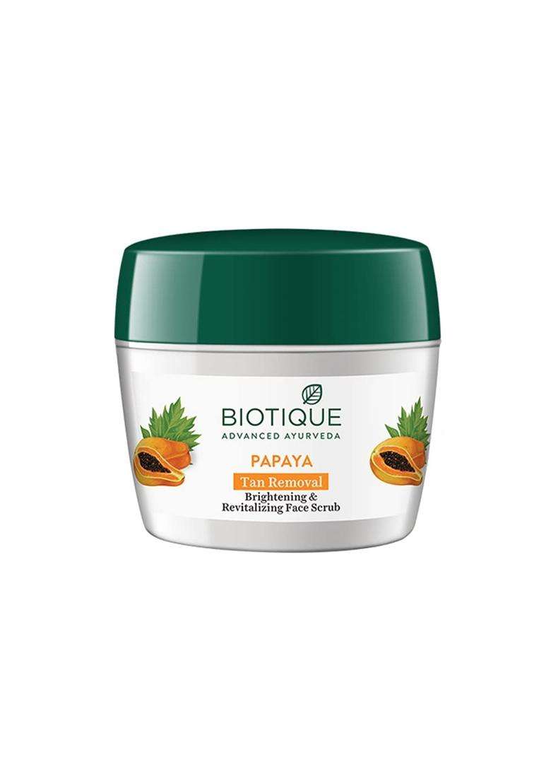 Biotique Papaya Tan Removal Brightening & Revitalizing Face Scrub 235g | Gentle Exfoliation | Smooth and Clear Complexation | 100% Botanical Extracts - Indya