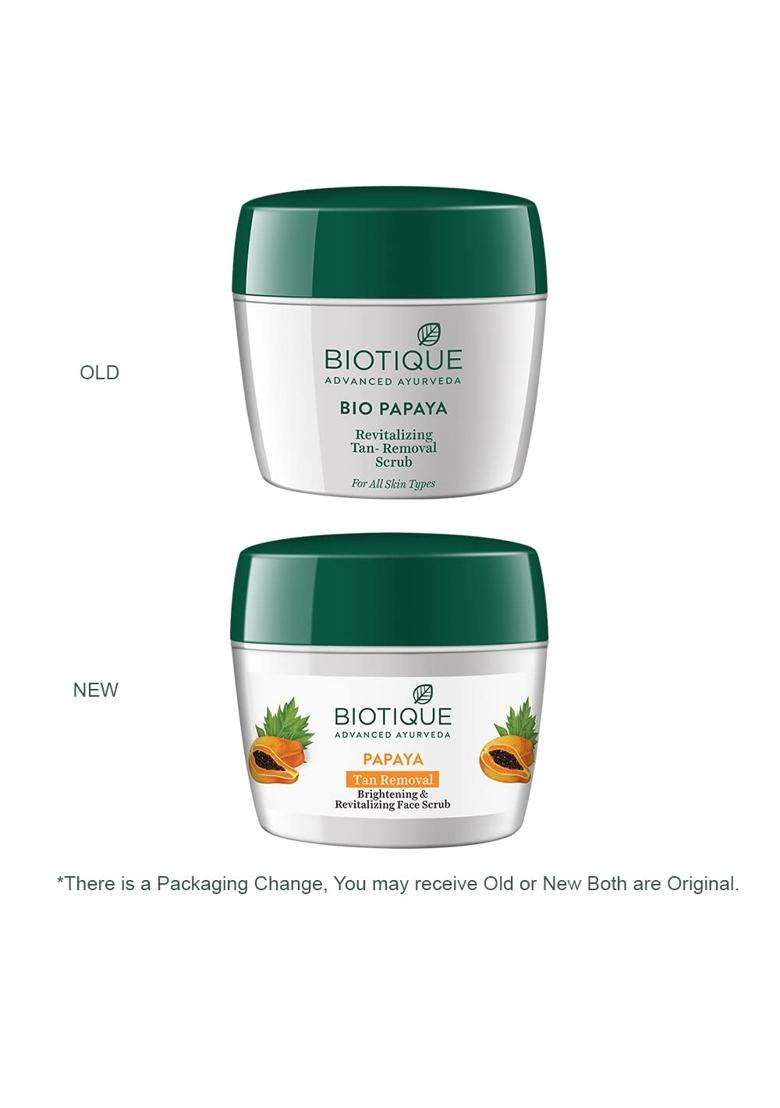 Biotique Papaya Tan Removal Brightening & Revitalizing Face Scrub 235g | Gentle Exfoliation | Smooth and Clear Complexation | 100% Botanical Extracts - Indya