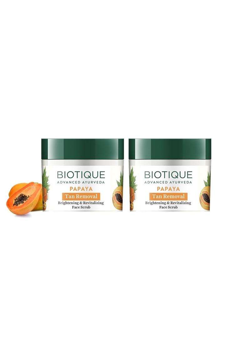 Biotique Papaya Tan Removal Brightening & Revitalizing Face Scrub 75g (Pack of 2) | Gentle Exfoliation | Smooth and Clear Complexation - Indya