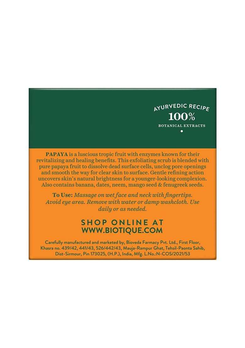 Biotique Papaya Tan Removal Brightening & Revitalizing Face Scrub 75g | Gentle Exfoliation | Smooth and Clear Complexation | 100% Botanical Extracts - Indya