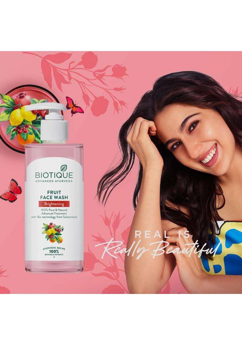Biotique Fruit Brightening Face Wash 250 ml | Authentic Traditional Formula | Ayurvedic and Organically Pure | Advanced Swiss Technology - Indya